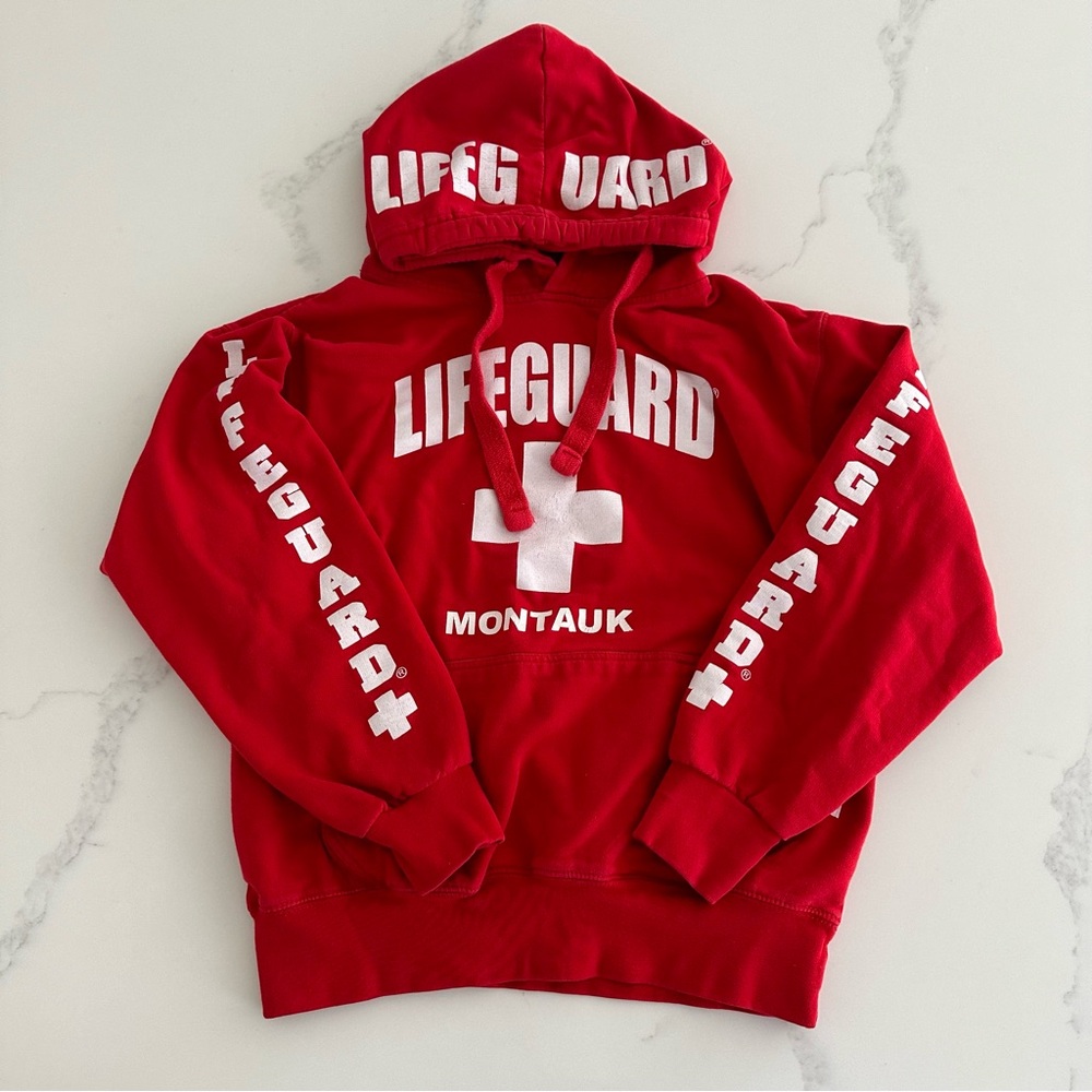 Montauk Lifeguard Hoodie Red/White Size Small
